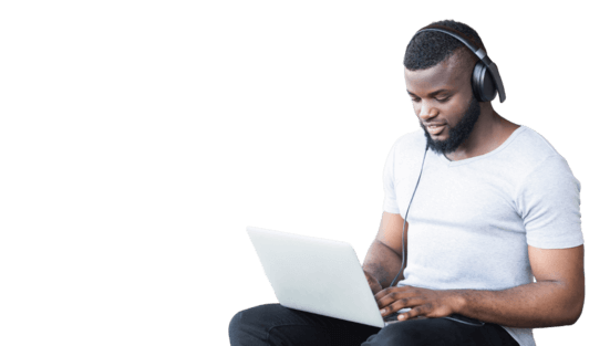 Man with laptop and headphones